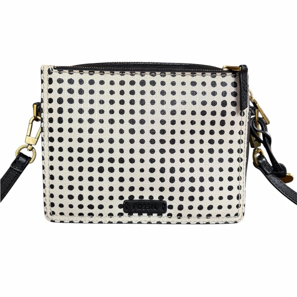 Fossil Black and White Woman’s Campbell Polka Dot Crossbody Bag